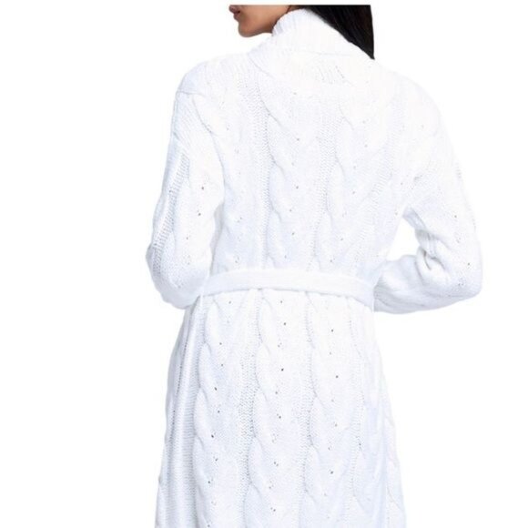 L'Agence Jax Oversized Belted Cable-Knit Cardigan in Off White Size Small - Picture 4 of 16
